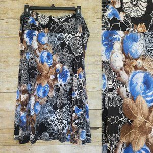 LuLaRoe Azure Skirt 2XL - Blue, Brown & White Floral on Black Floral